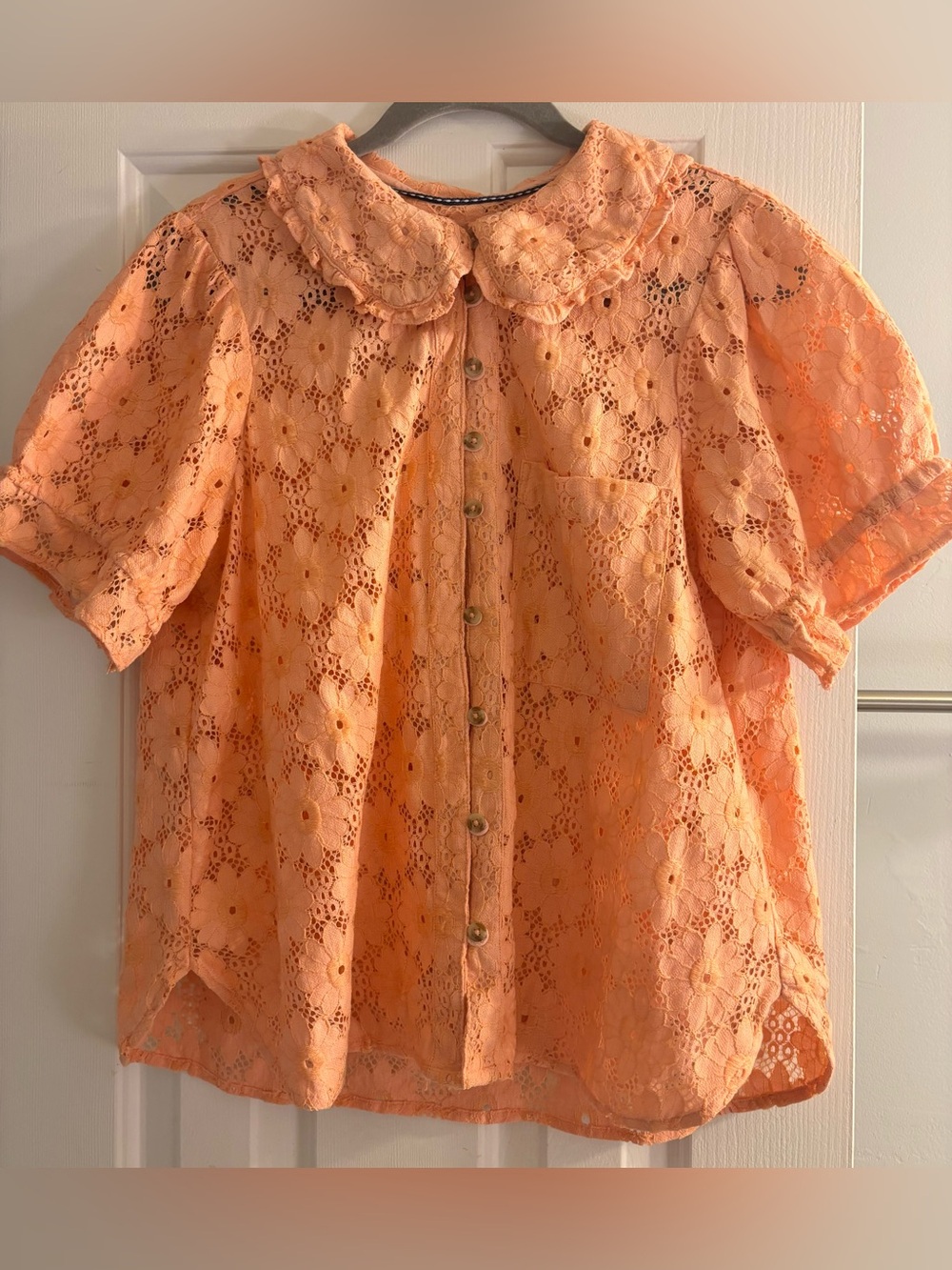 Pilcro Peach Lace Button-Front Women’s Blouse - Size XL